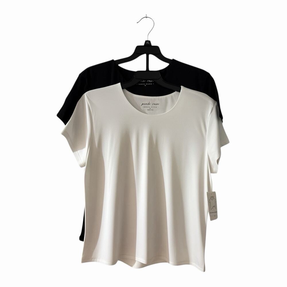 NWT Pink Rose Modal Blend Short Sleeve T-Shirt Set 2 Pack Black White Women's XL